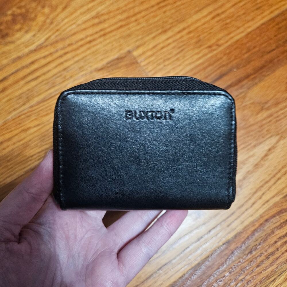Buxton Black Genuine Leather Double Zip Coin Purse Wallet Card Holder
